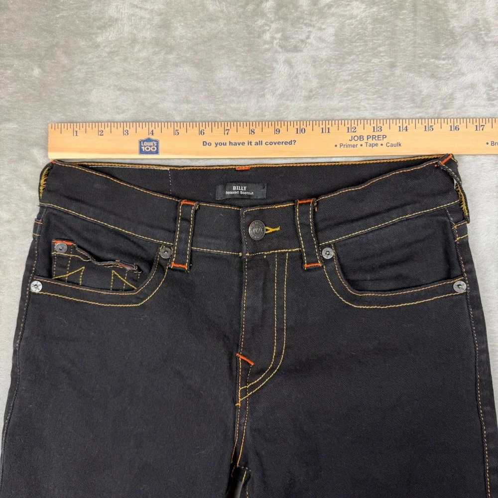 True Religion Billy Relaxed Bootcut Jeans Black Orange Contrast Stitch Mens 31
